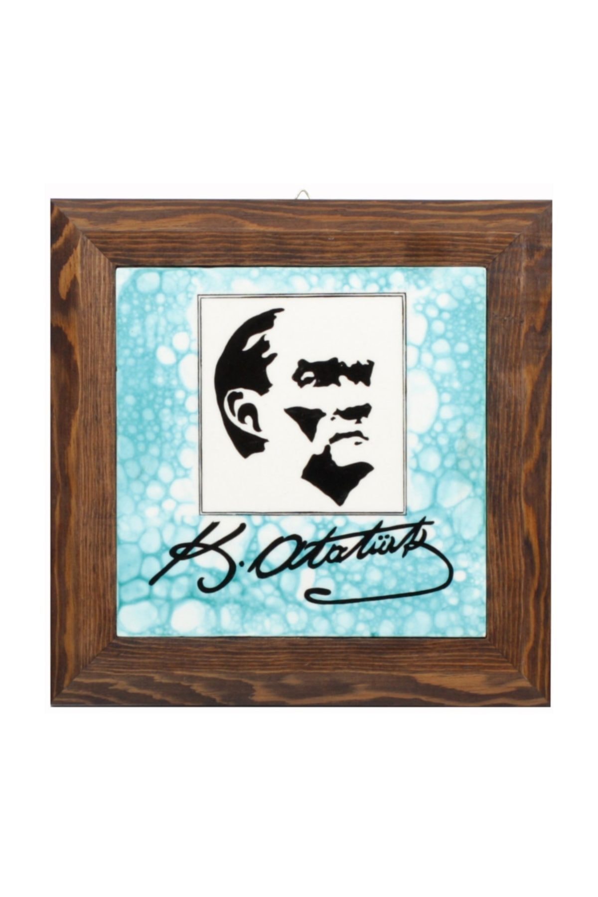 Ahşap Çerçeve Atatürk Sureti Ve Imzası Çini Tablo