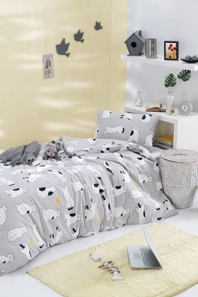 enlora home 100 dogal pamuk tek kisilik nevresim seti liana gri fiyati yorumlari trendyol