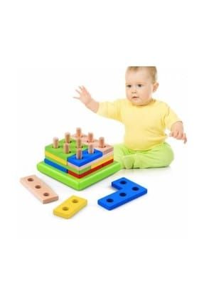 Ahşap 16 Parça Geometrik Sekiller Puzzle Vidalama Bultak Oyunu Ahşap Oyuncak Bloklar Oyunu HYD-134431-8247