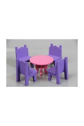 Ahşap Masalı Takım Mor Sandalye Pembe masa putty-02-019
