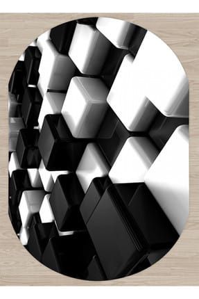 130X180 Else Siyah Kutular Dekoratif Salon Banyo Baskili 3D Dekoratif Oval Hali trenyol337
