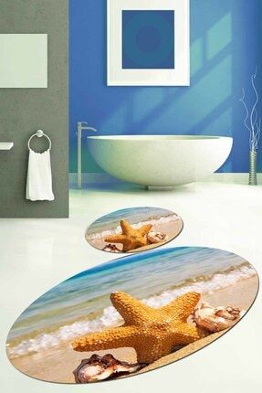 Kadser Deniz Yıldızı 3d Oval Banyo Paspas Seti Klozet Takımı ovbny24