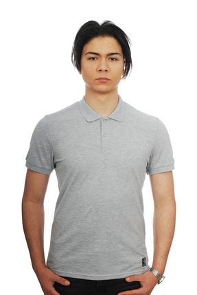 Erkek Polo Yaka Gri Slim Fit T-shirt VRDN2061