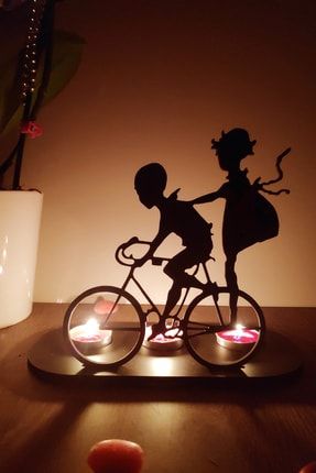 Bisikletli Çocuklar Üçlü Şamdan Mumluk Dekoratif Tealight Mum UTM004