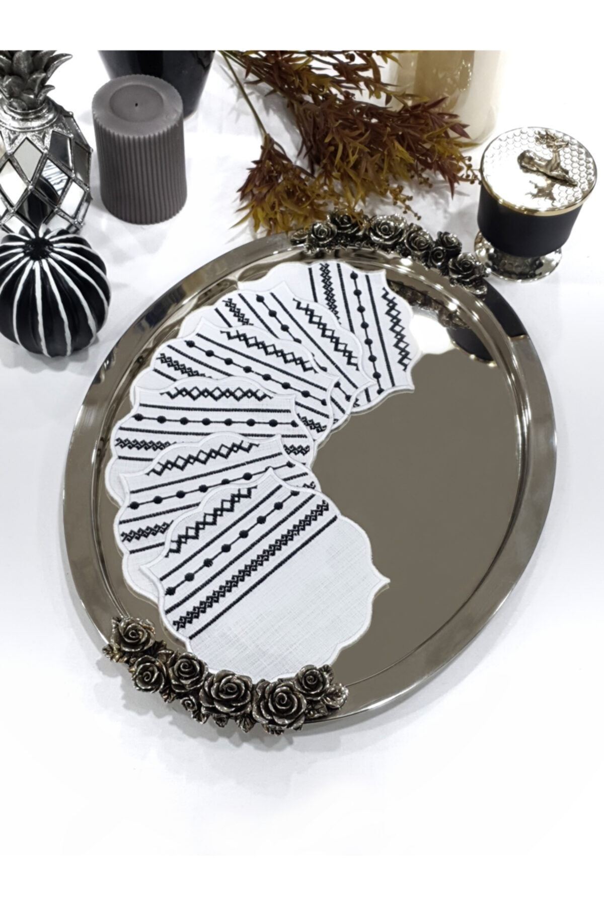 Tanem Home Authentic Pattern Embroidered Coasters Cocktail