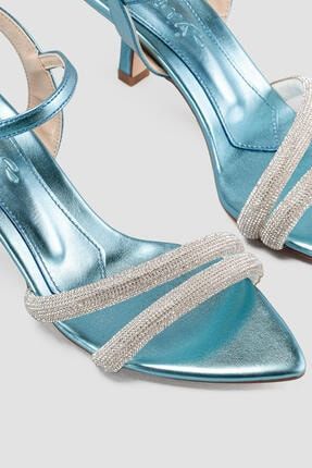 Kadın Mavi Sivri Burun Taş Detaylı Topuklu Abiye Ayakkabı 21BC355