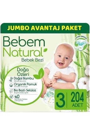 Bebem Bebek Bezi Natural Jumbo Avantaj Pk Beden:3 (4-9kg) Midi 204 Adet PAKETBEBEM019