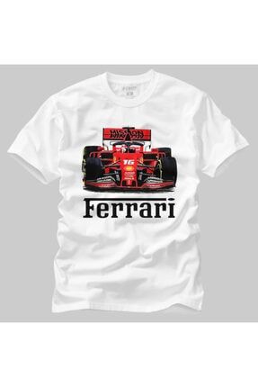 Erkek Beyaz Ferrari Formula 1 Racing Car Tişört TSEC374706