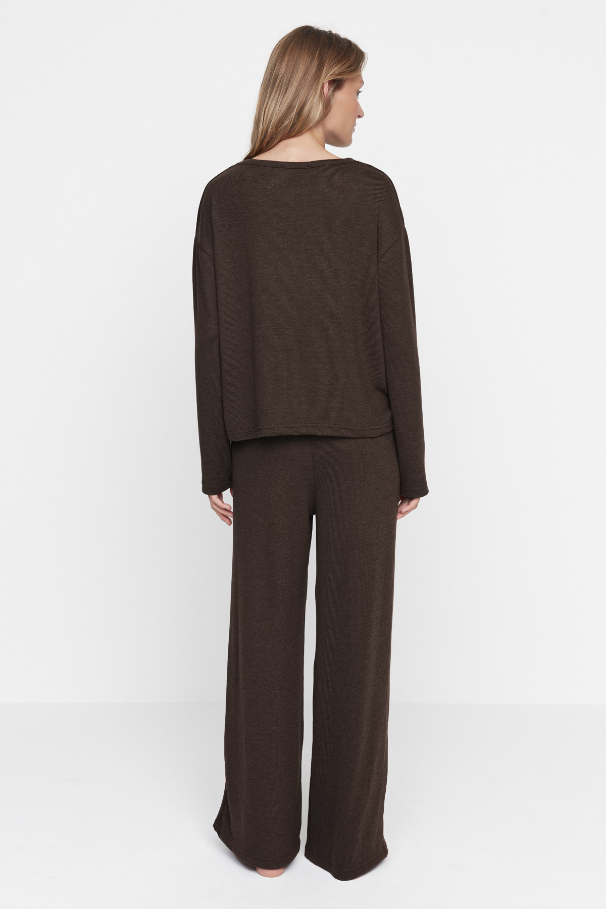 Trendyolmilla  Kahverengi Fitilli Örme Pijama Takımı THMAW21PT0684 - Görsel 6
