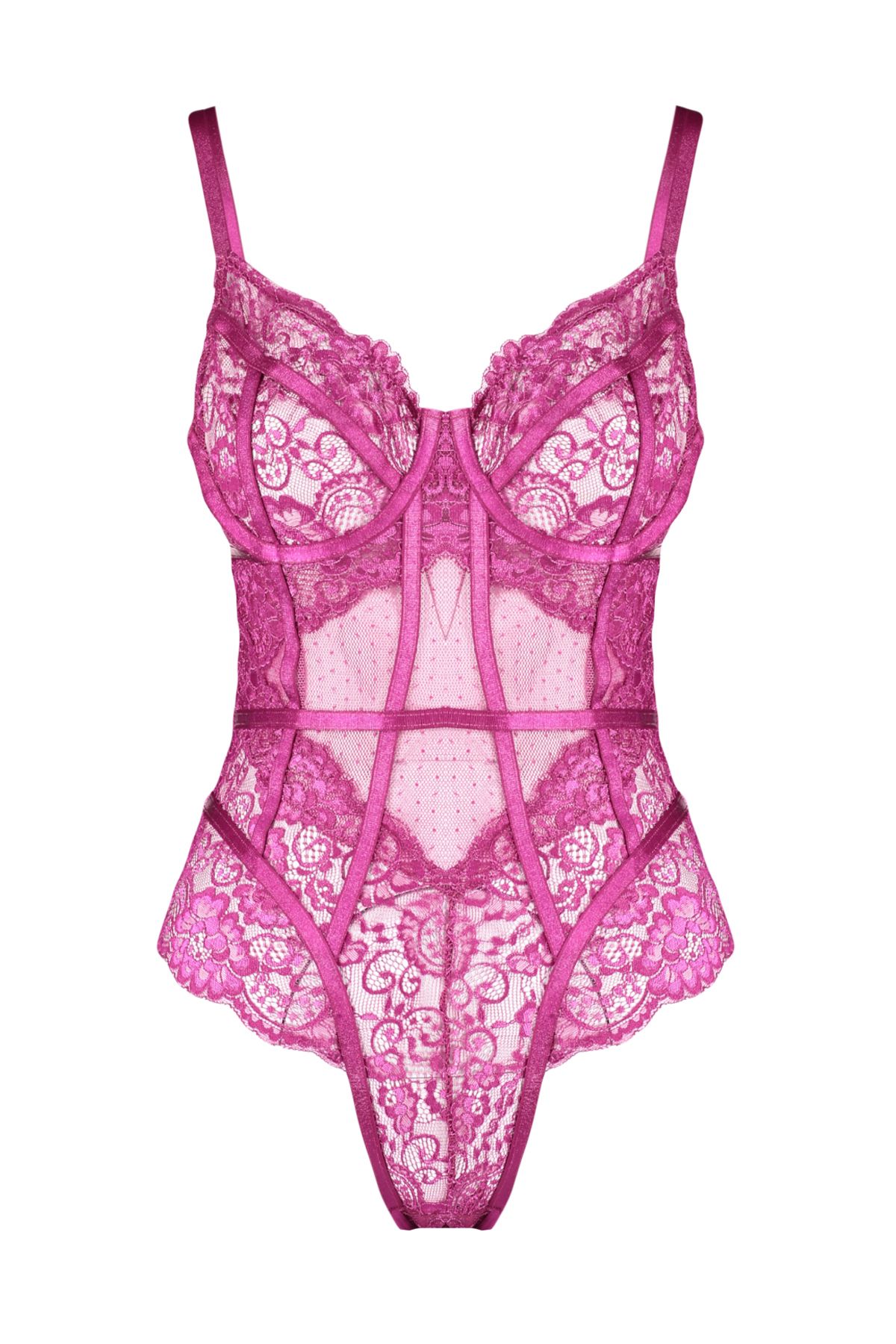Trendyol Collection-Fuchsiafarbener Spitzen-Strick-Body – mit Seilträgern und Druckknöpfen THMAW24BD00005 6