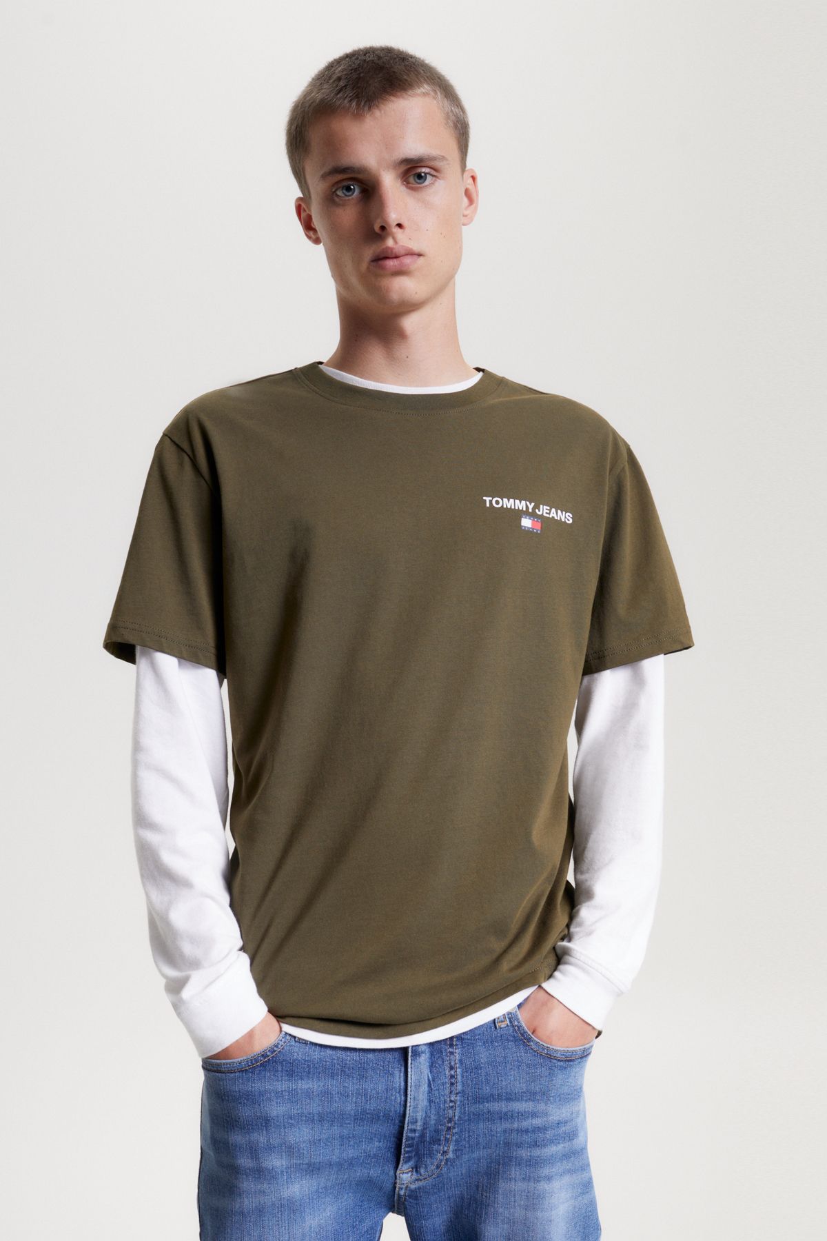 Tommy Hilfiger T-Shirt Herren - Trendyol Olivgrün Drab