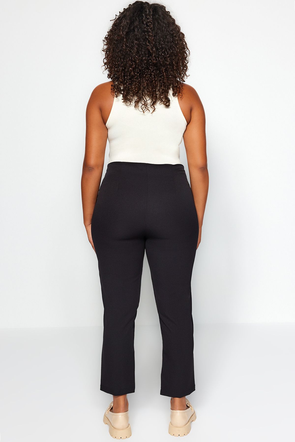 Trendyol Curve-Schwarze Zigarettenhose in großer Größe – Fleto-Tasche, Gewebe TBBAW23AR00015 5