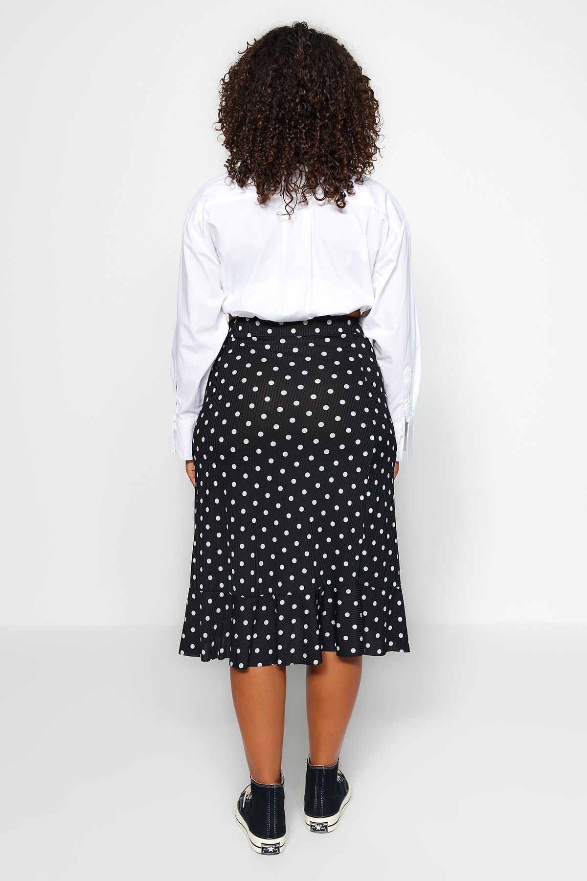 Trendyol Curve-Black Polka Dot Print A-Line Knitted Plus Size Skirt Tbbss22Et00001 16
