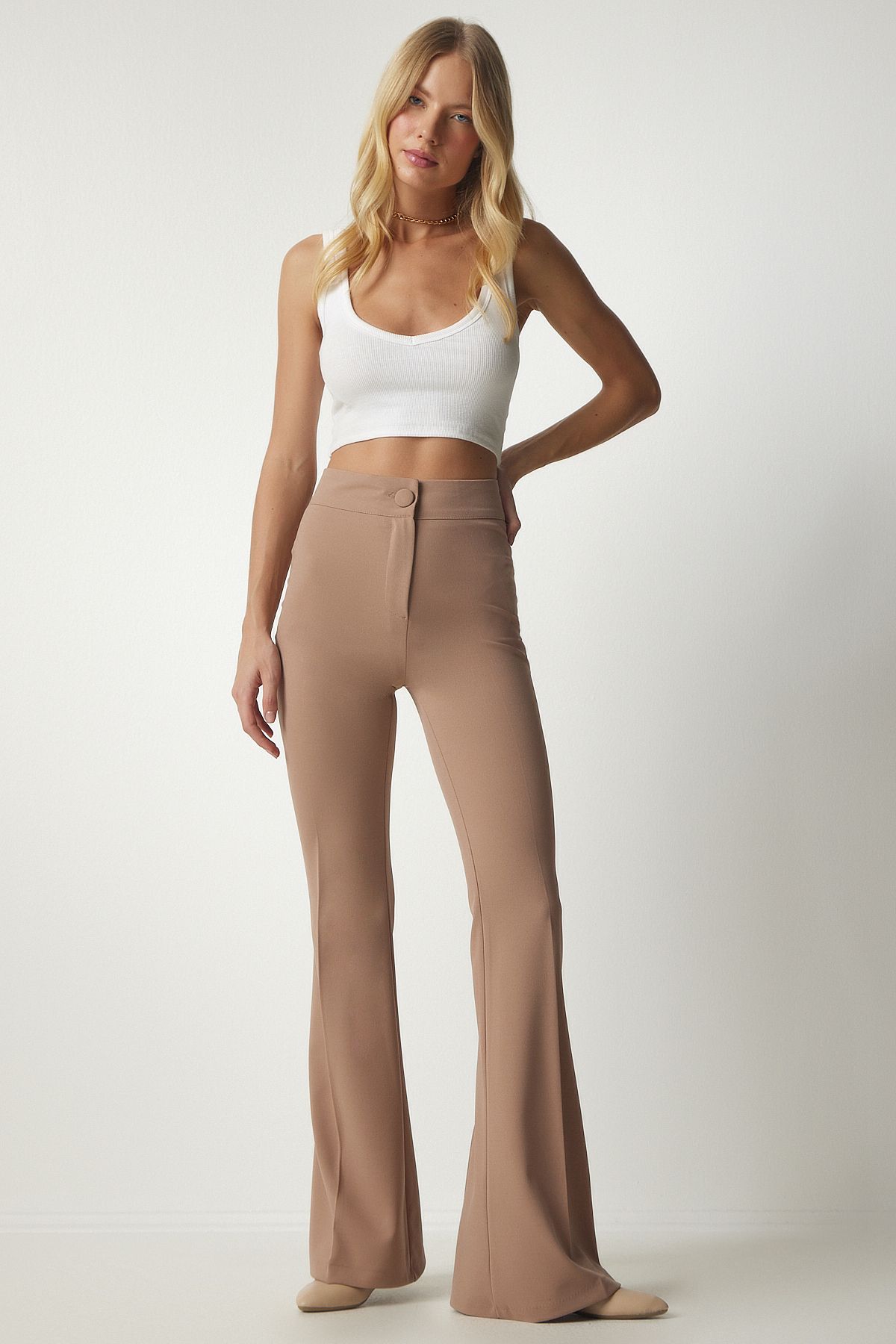 Flared 2025 beige trousers