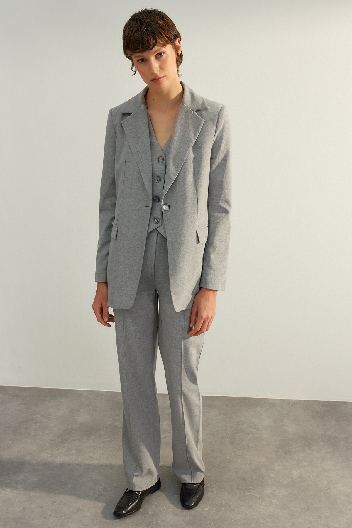 Trendyol Collection-Gray Premium Regular Lined Woven Blazer Jacket TWOAW24BC00033 2