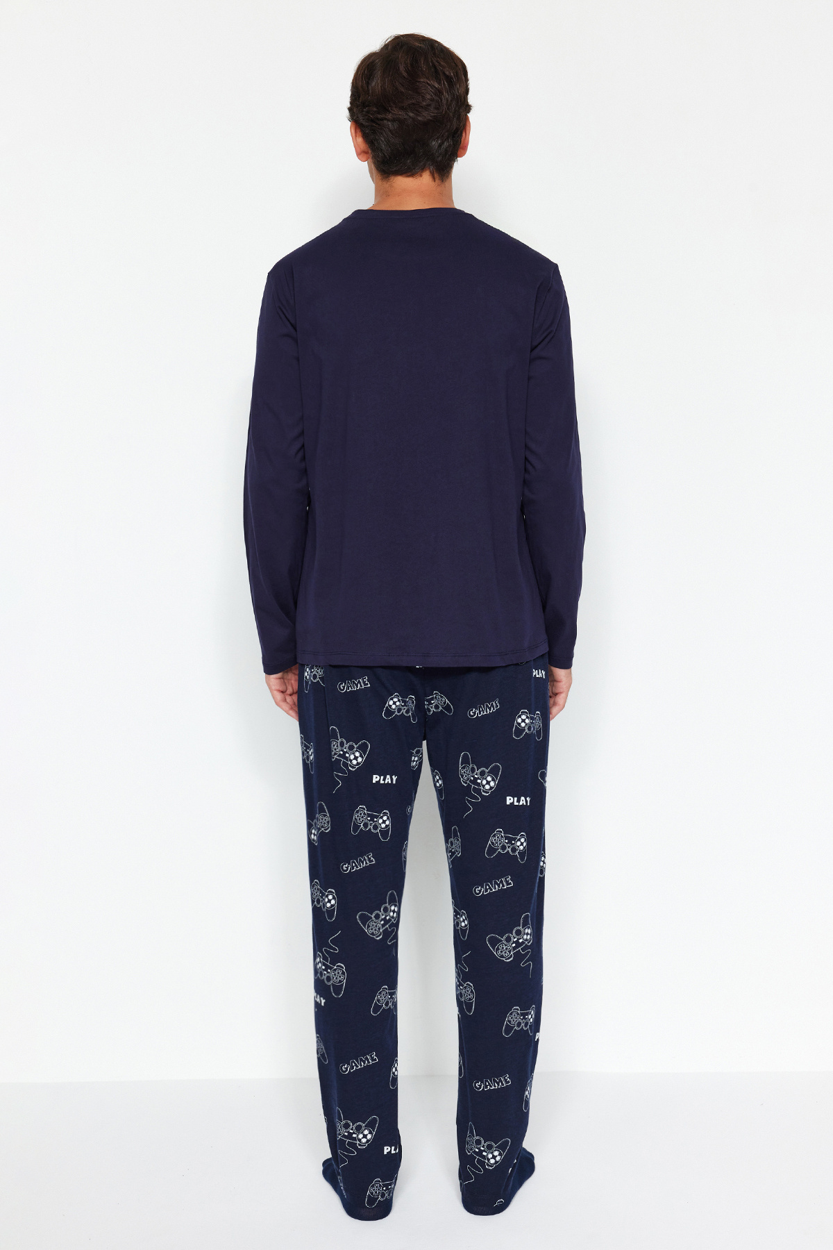 Trendyol Collection-Темно-синій піжамний комплект Orme Regular Fit TMNAW24PT00012 3