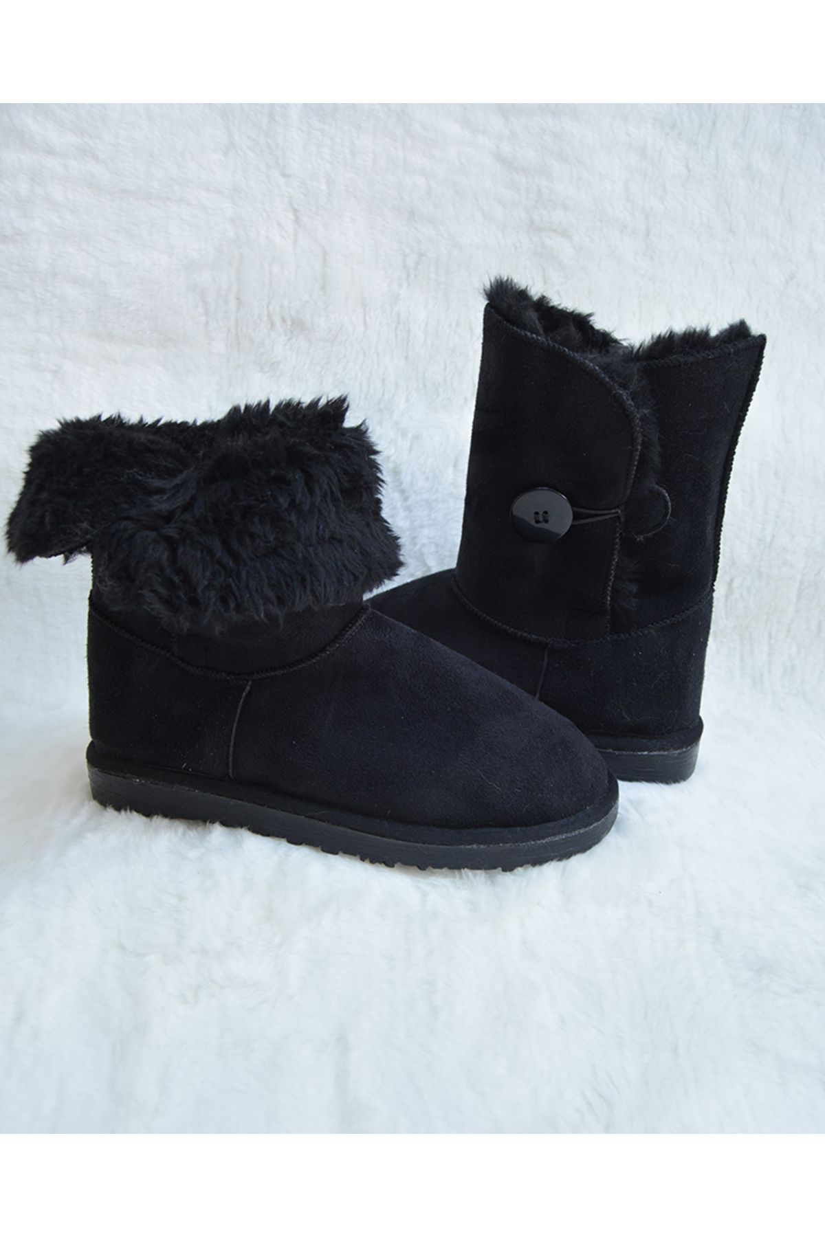 M Miel Women's Single Button Suede Boots with Fur Inside Winter Boots ...