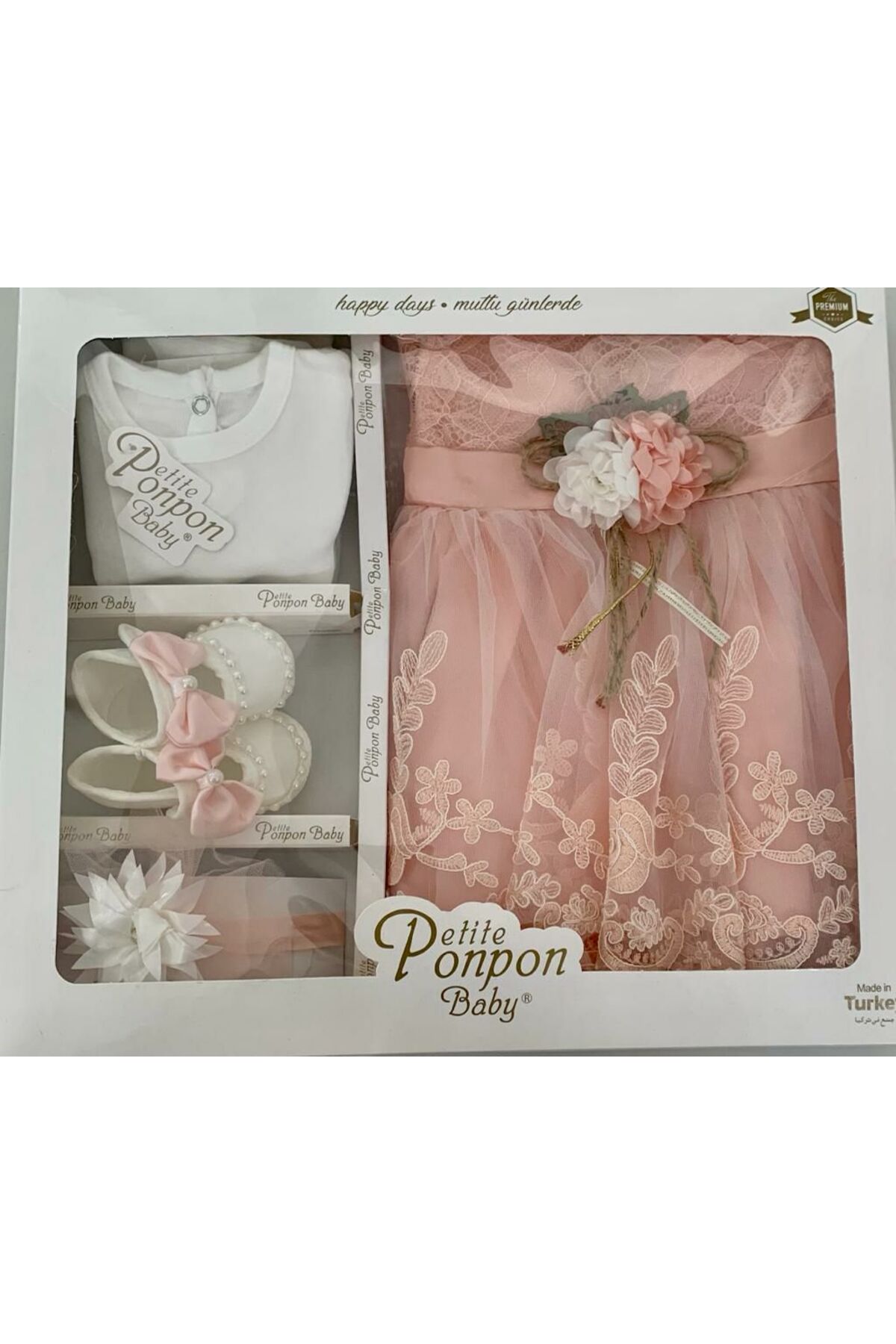 Baby Girl 0-6 Months Dress 4-Piece Mevlütlük Set Long Sleeve Lace Premium Mevlütlük
