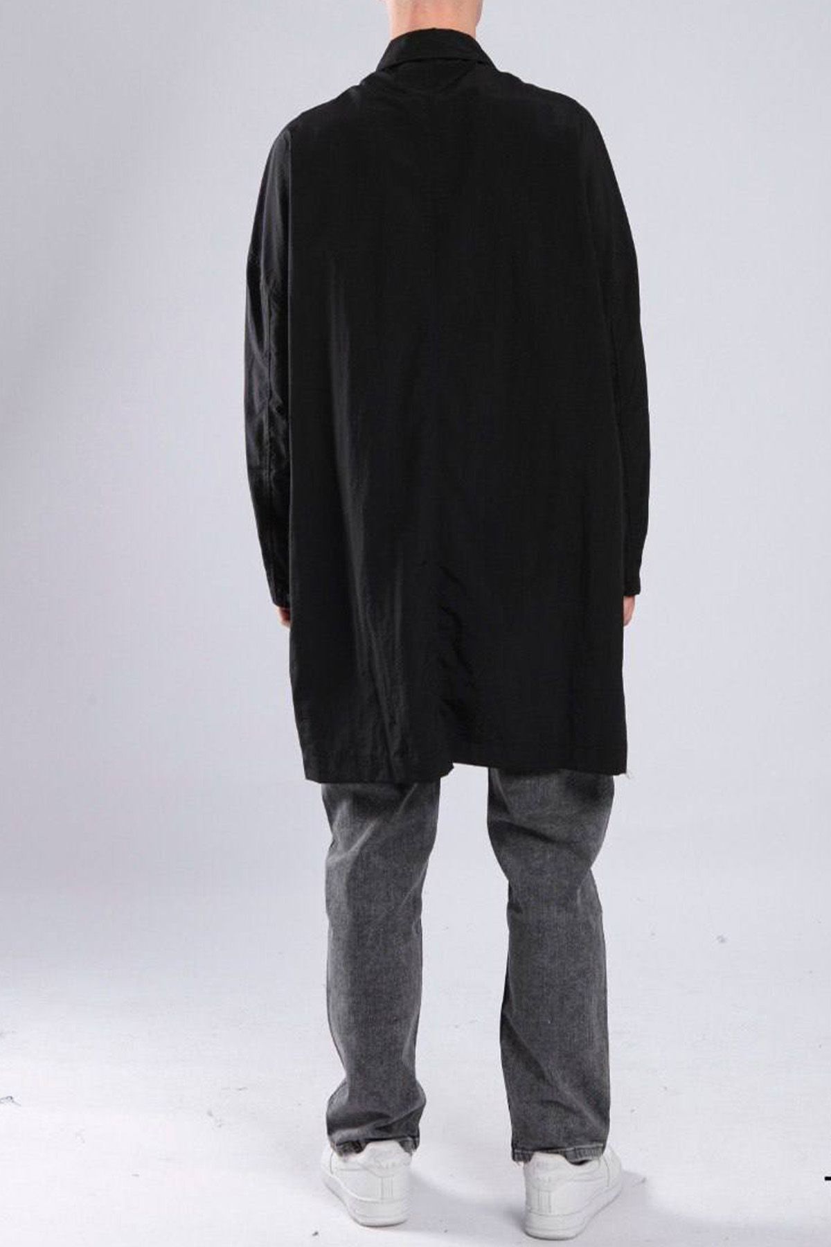 XHAN Siyah Paraşüt Oversize Trençkot 3YXE4-47586-02 görsel 2