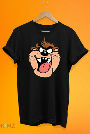 remonz Tazmanya Canavarı Baskılı %100 Pamuk Oversize T-shirt Büyük Beden Tişört