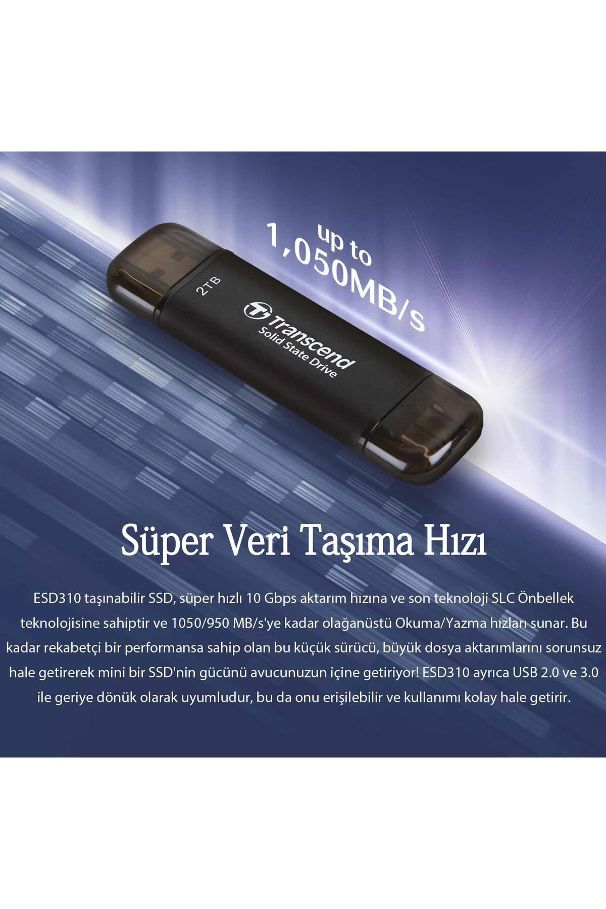 Transcend-TS1TESD310C 1TB, External SSD, ESD310C,USB 10Gbps, Type C/A, Black 4