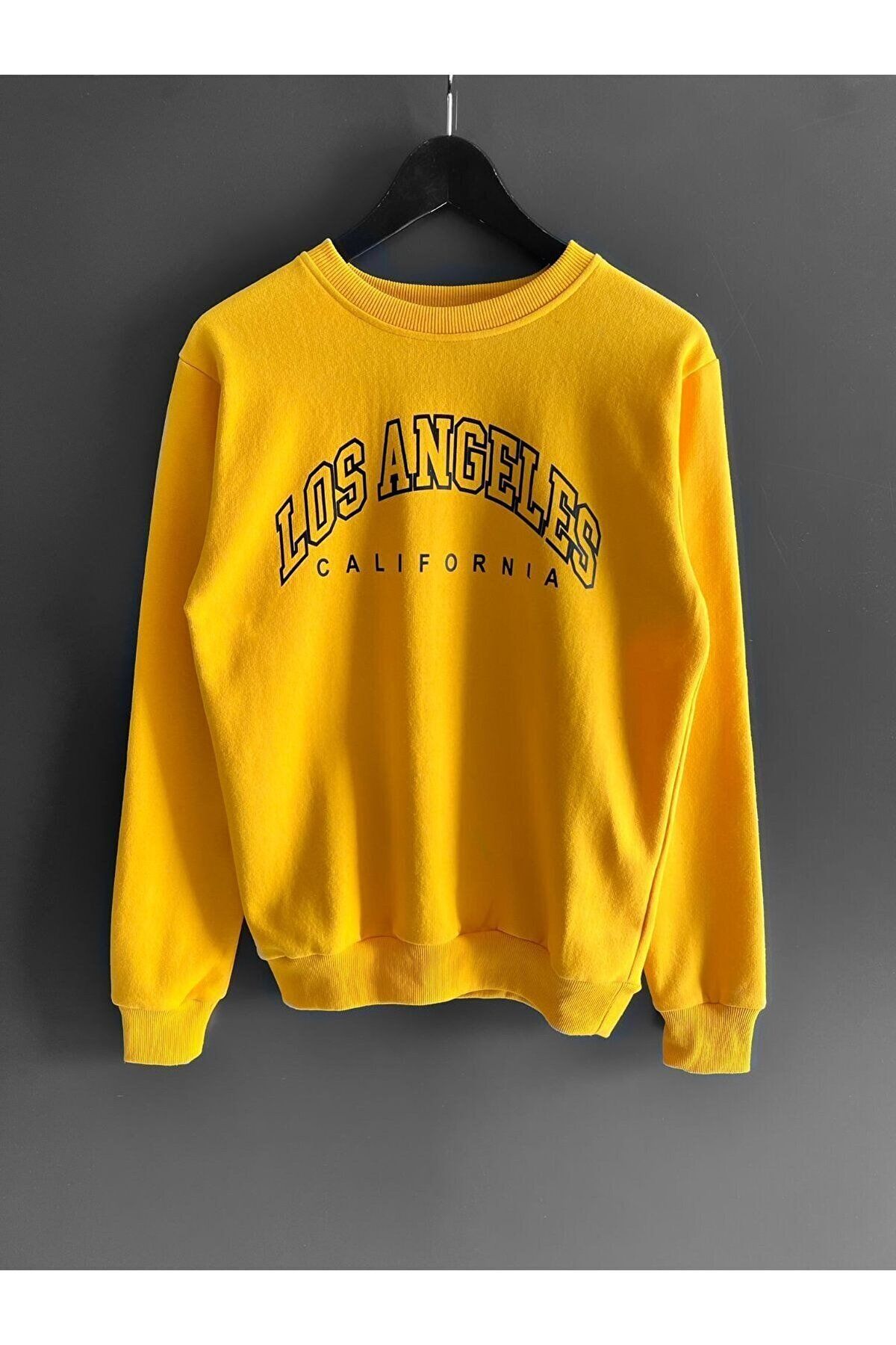 Benisengiydir Unisex Yellow Los Angels Printed Crew Neck