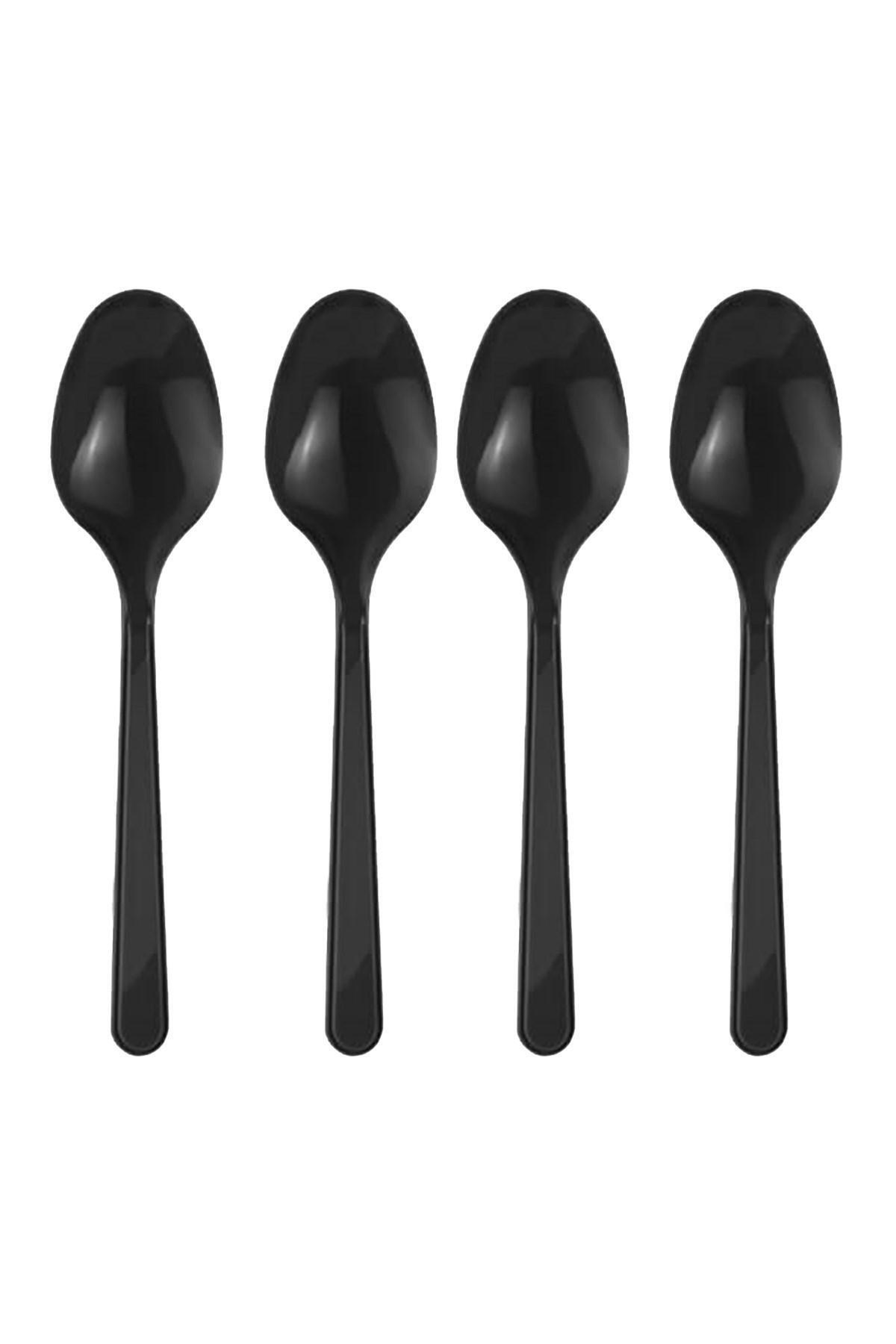 25Pcs Black Color Spoon Hard Abutment Plastic Luxury Disposable Birthday Party Serving Spoon