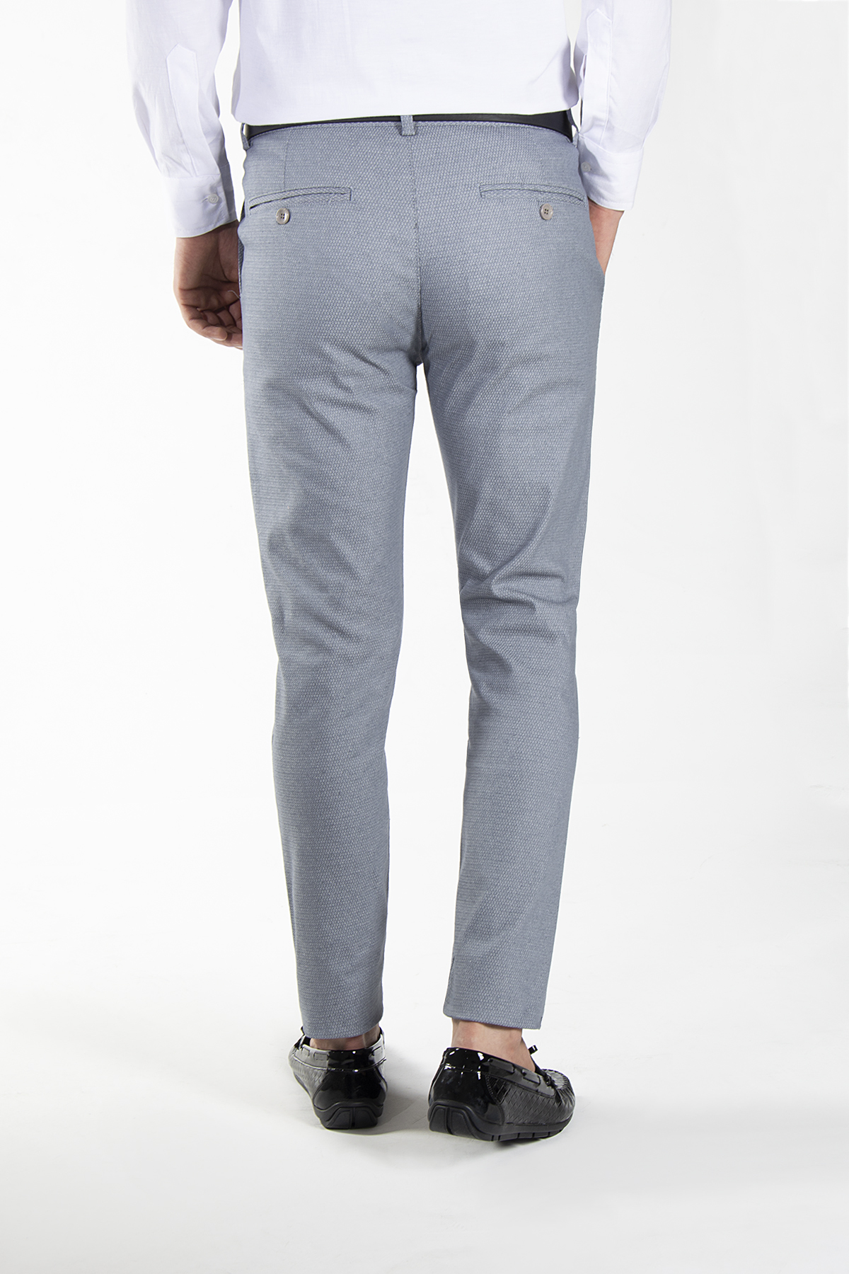 VEAVEN Erkek Kül Gri Slim Fit Petekli Italyan Kesim Keten Pantolon görsel 4