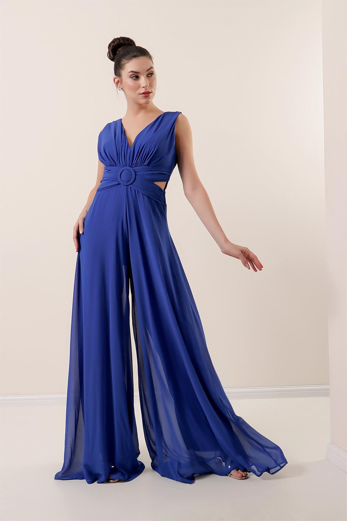 Blue chiffon jumpsuit hot sale