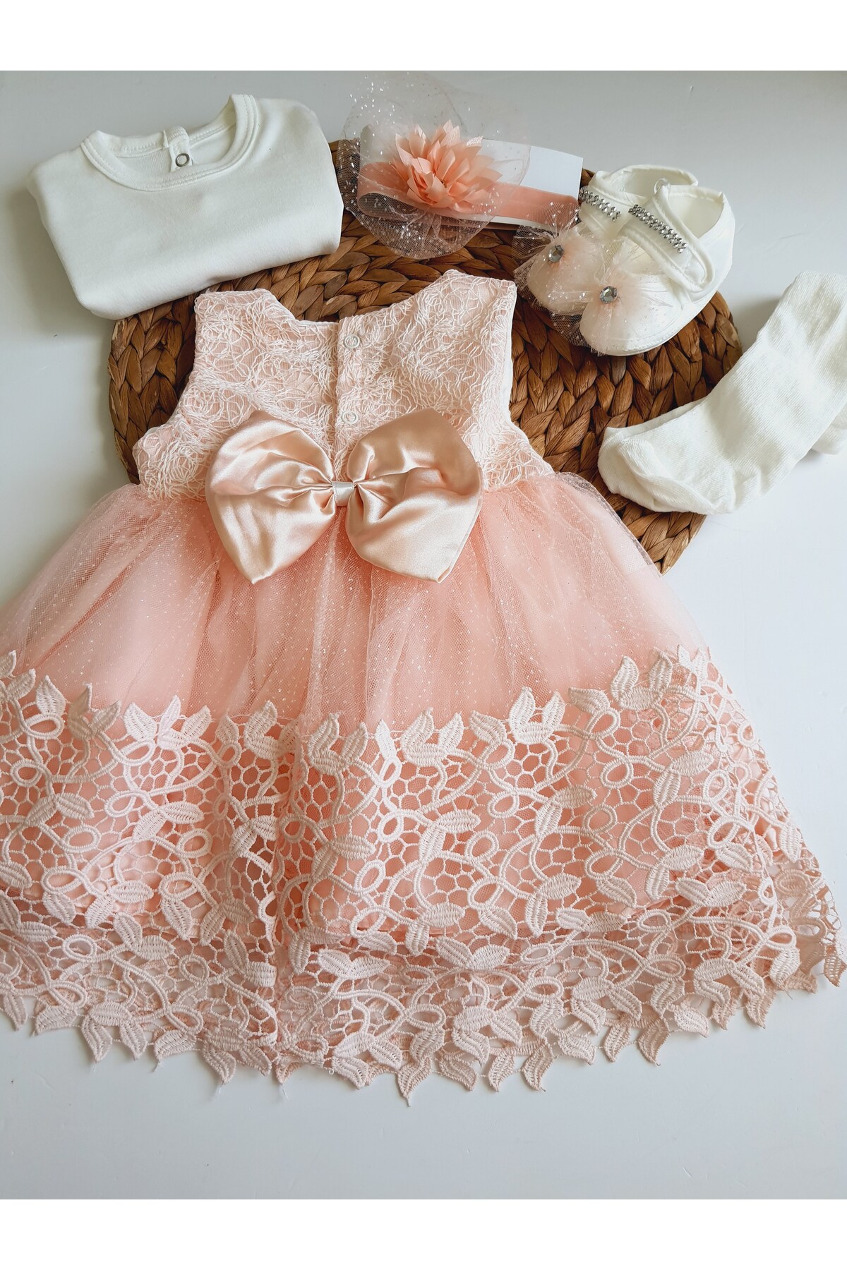 PİLEKİ BABY 0 4 Ay Kız Bebek Mevlüt Elbisesi ,lüks Mevlütlük Dantelli Gelinlik Elbise fotoğrafı 5 (önizleme)