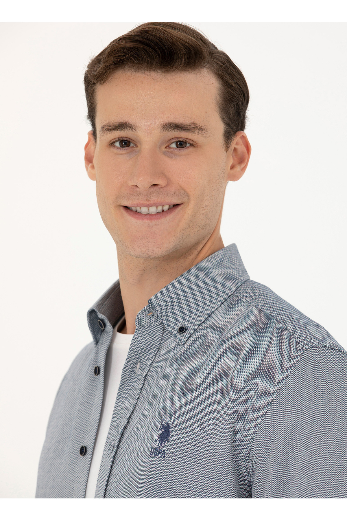 پیراهن مردانه آبی سرمه ای یو اس پولو | 5003060684 اورجینال - تصویر 2