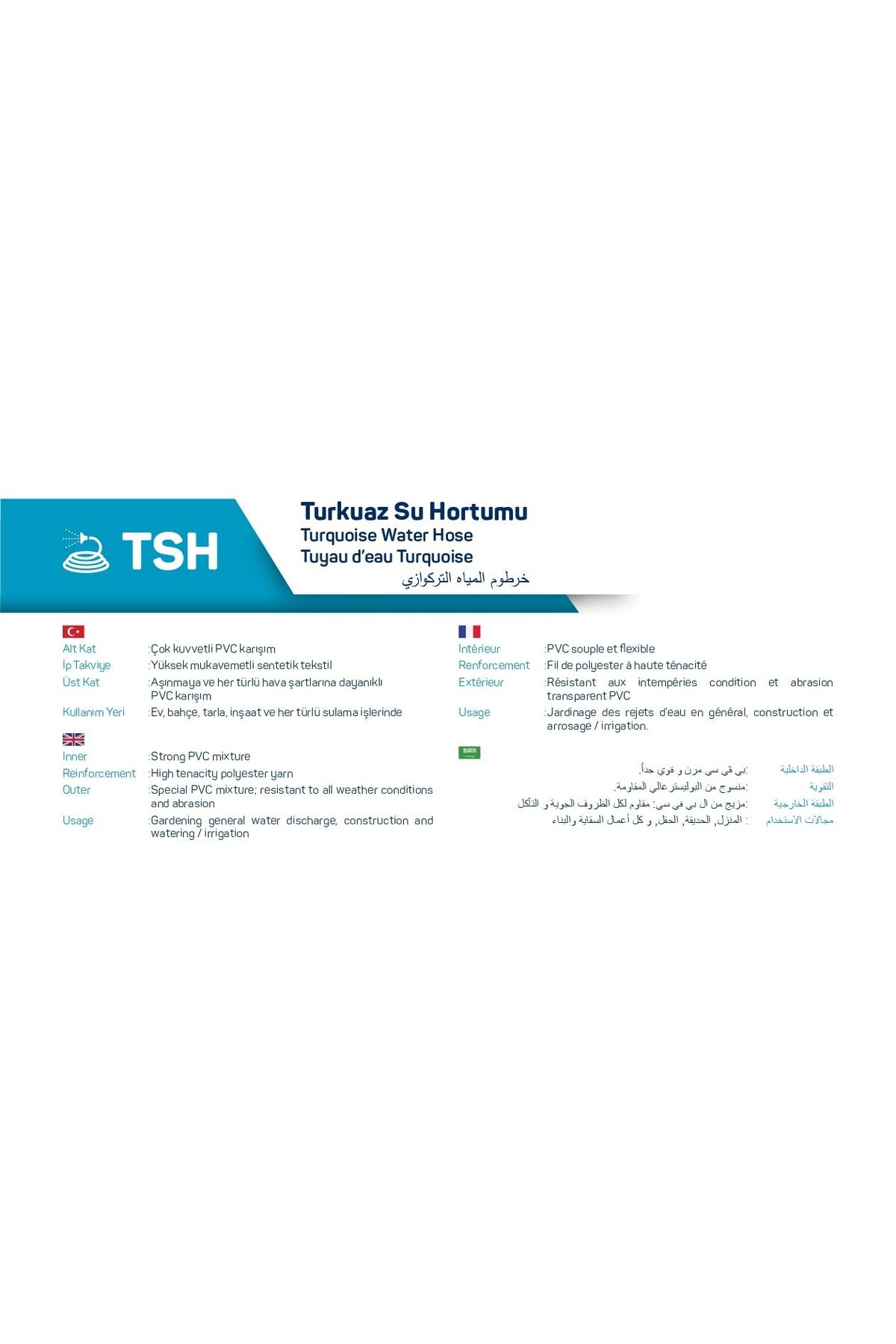 Turkuaz Su Hortumu TSH Market Tipi 1/2 30 Metre 4