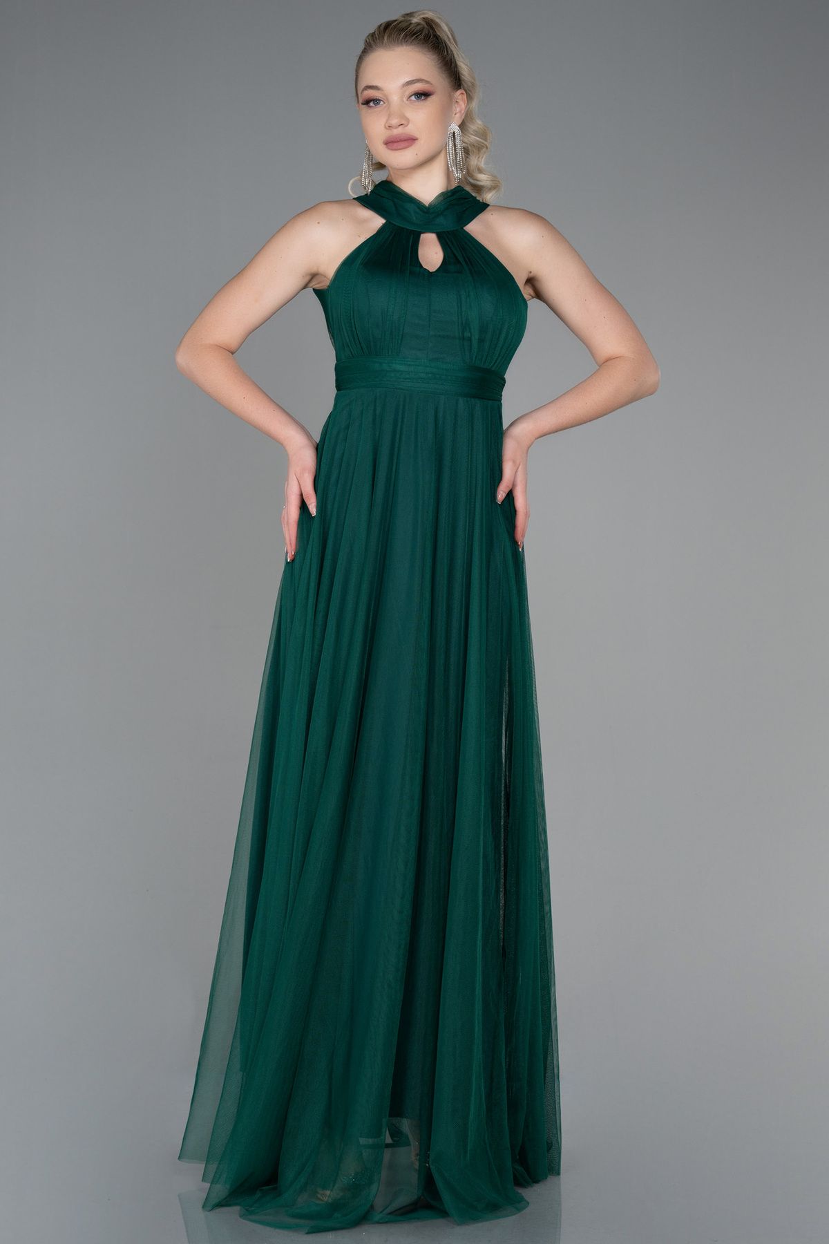 Emerald green halter dress clearance