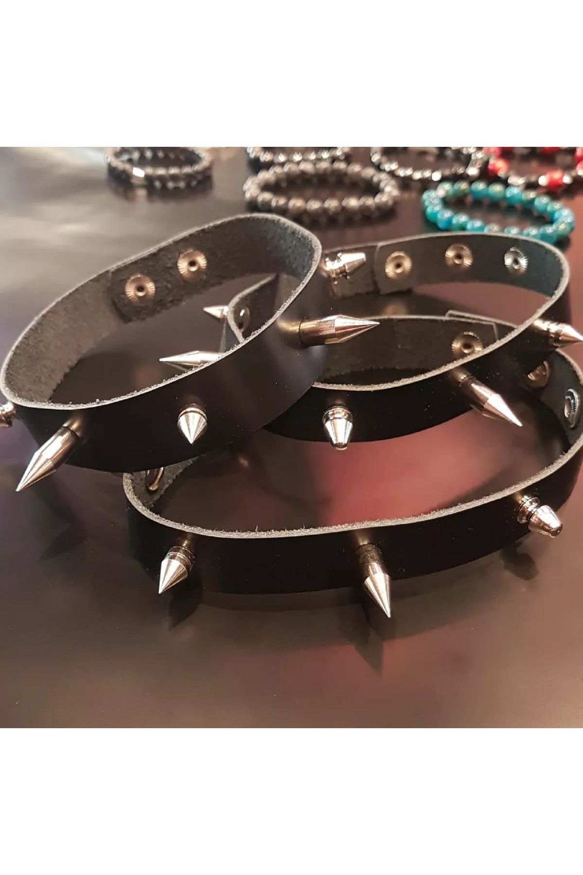 Spiked leather store choker