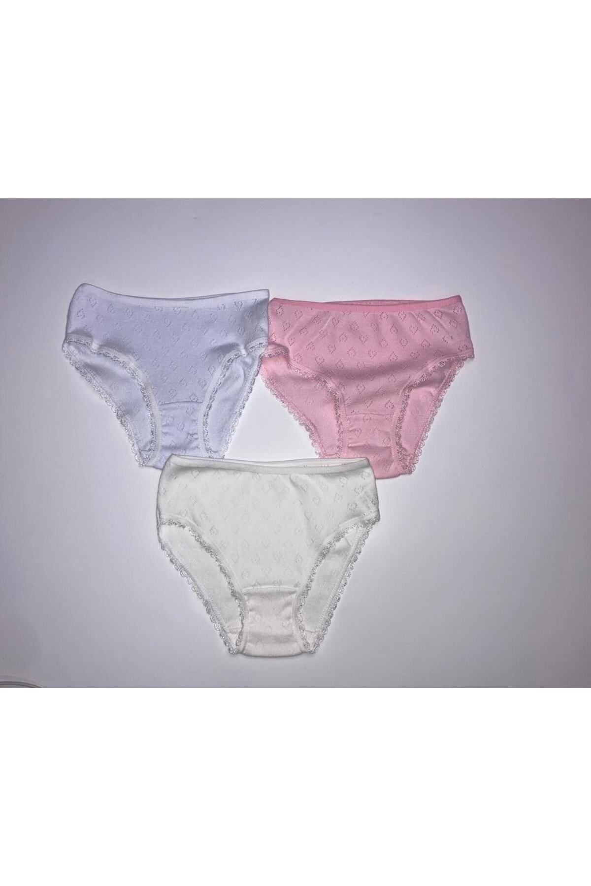 ADN Underwear Kız Çocuk 3'lü Karışık Renkli Jakarlı Slip Külot, Kız Çocuk Iç Giyim, Gecelik jkrlıslip
