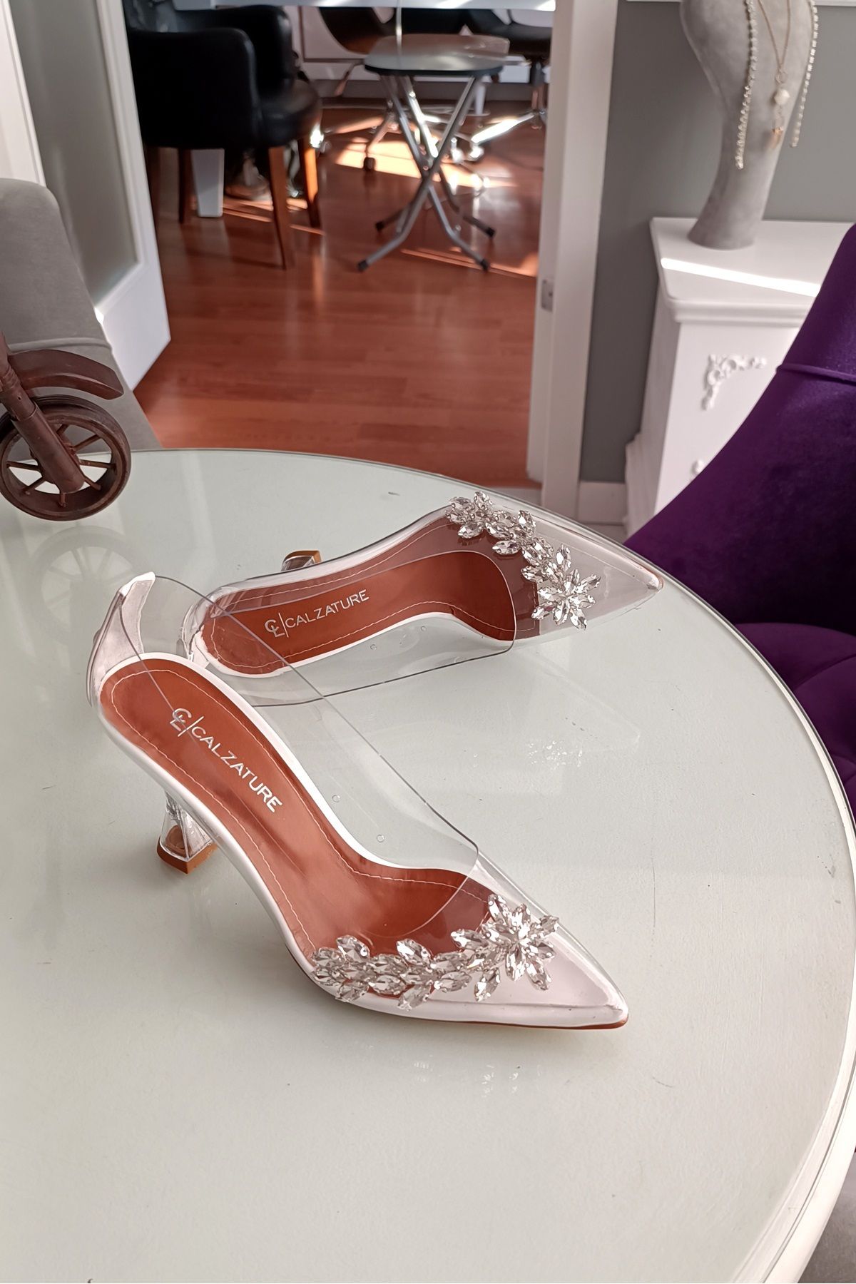 LA CALZATURE Transparent White 9cm Champagne Heels Stiletto Women s Shoes with Star Stone Accessories Trendyol