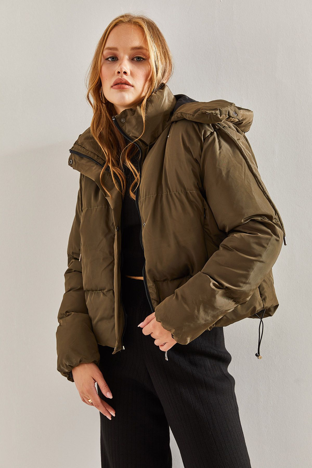 Puffer jacket elastic waist top