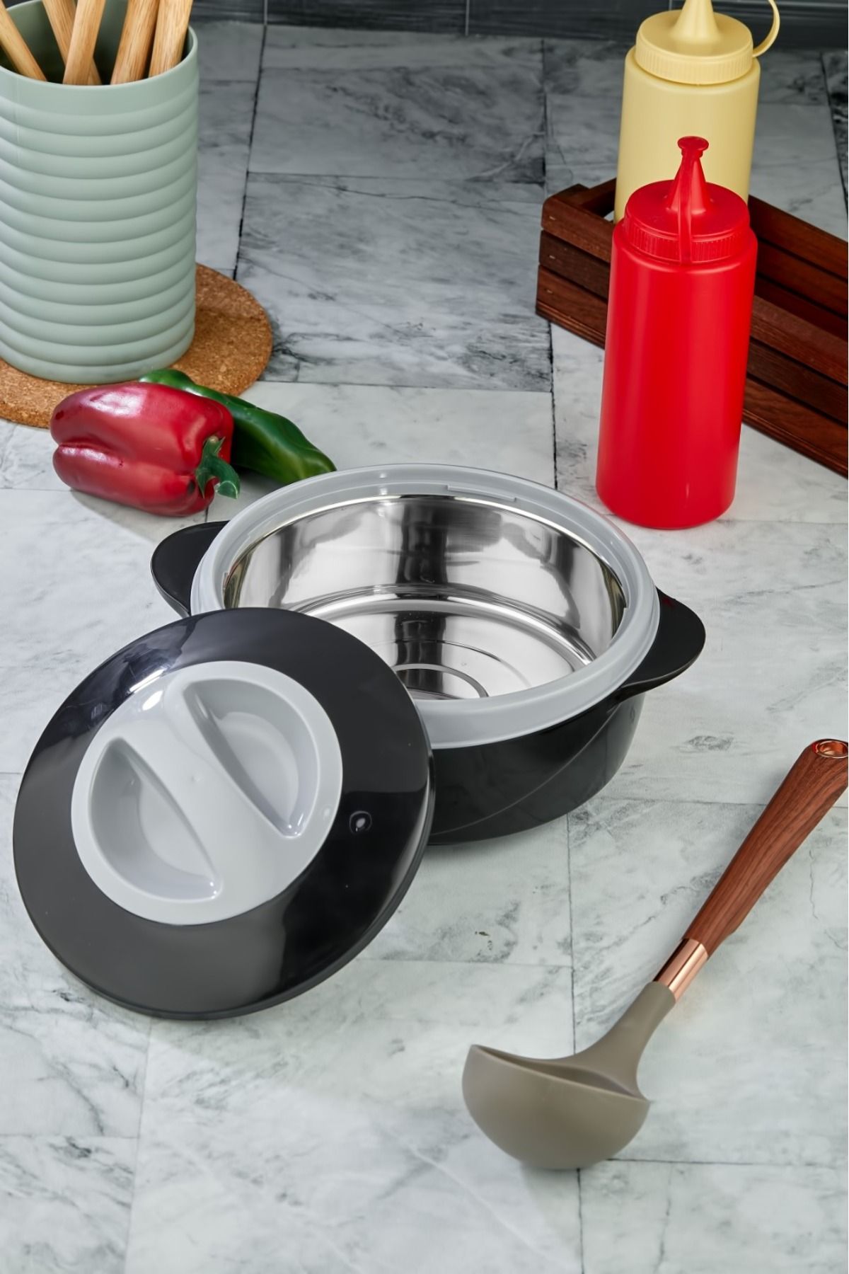 فلاسک مشکی لوکس 1 ، 5 لیتری بزرگ دوم فروش Poak Eat Termo Cooker