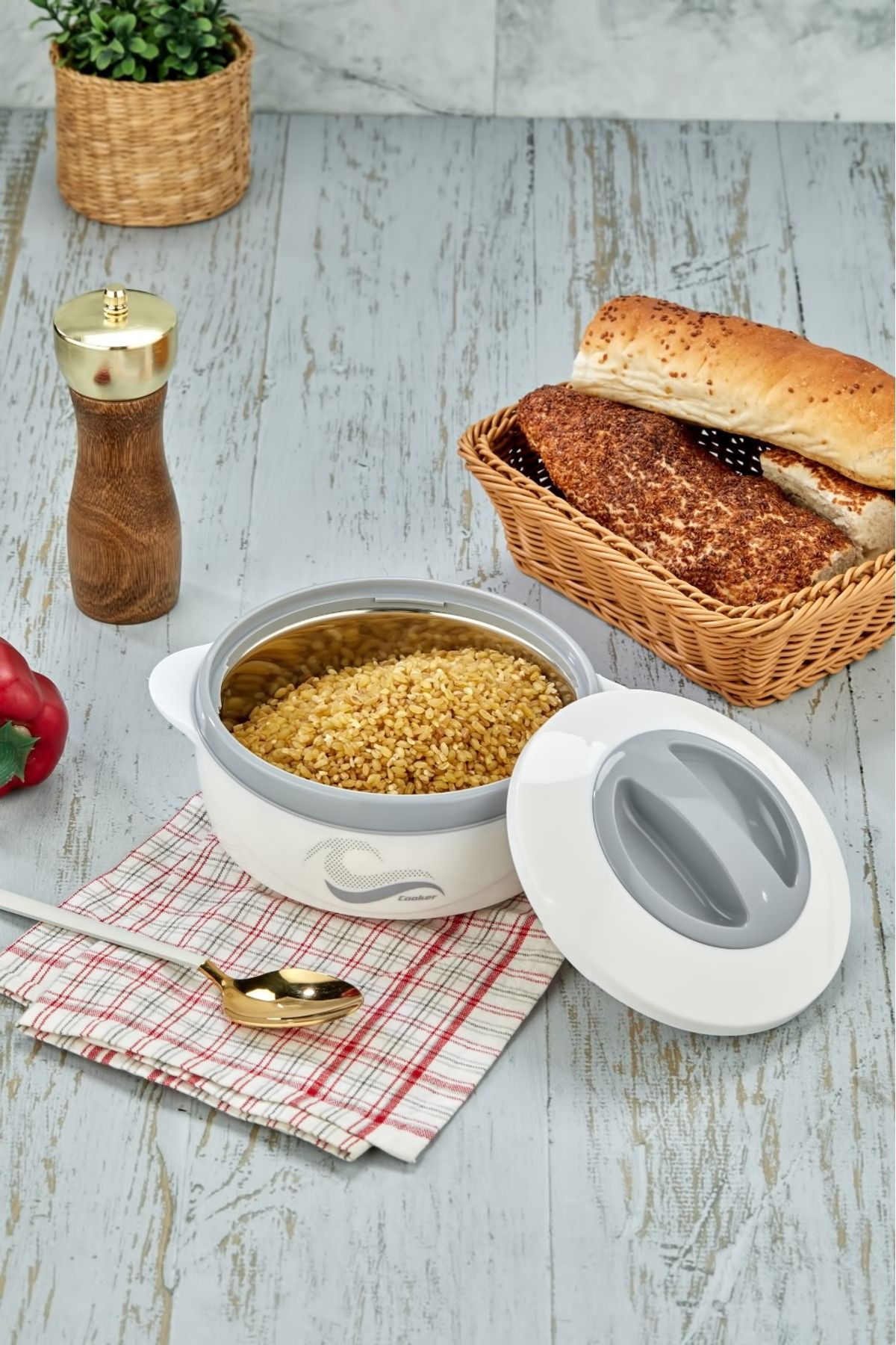 فلاسک سفید گلدان های محفظه فولادی با اندازه متوسط 1 لیتری ترموس مواد غذایی Cooker
