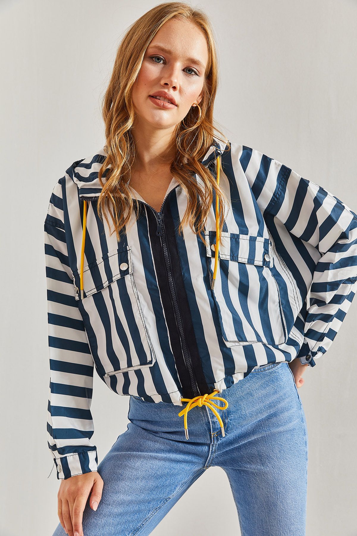 Bianco Lucci Women s Hooded Striped Raincoat Trendyol