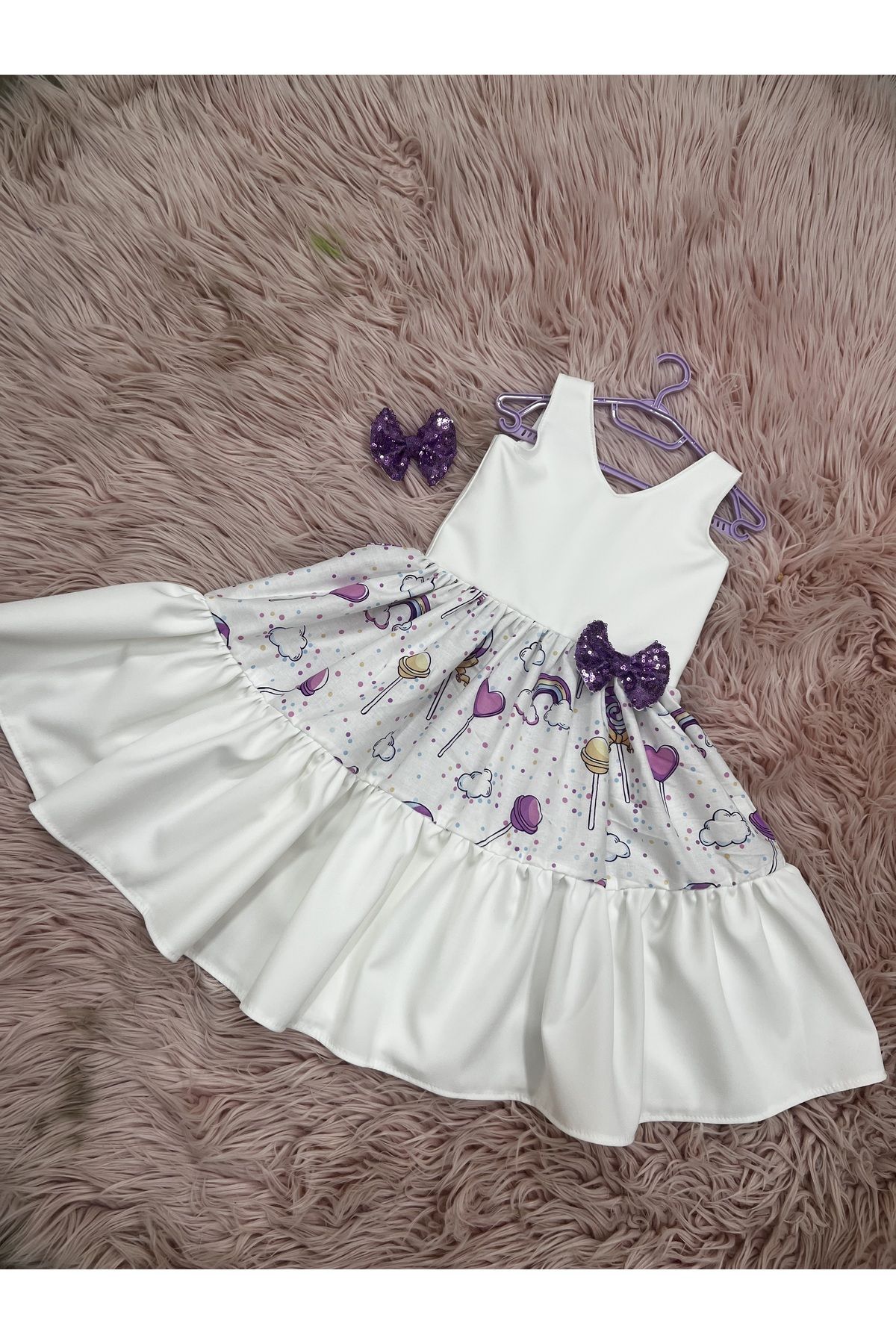 NA ADDESIGN Rochie Albă Casual Cu Model De Bomboane Acadele Pentru Fete Femeie - 5–6 years