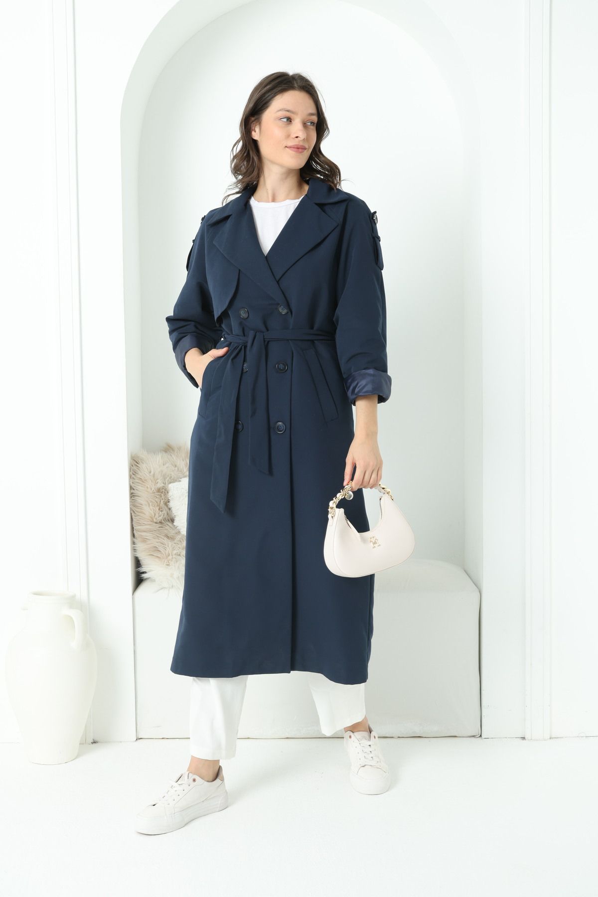Zame Prive Trench Coat Dark blue Parka Trendyol