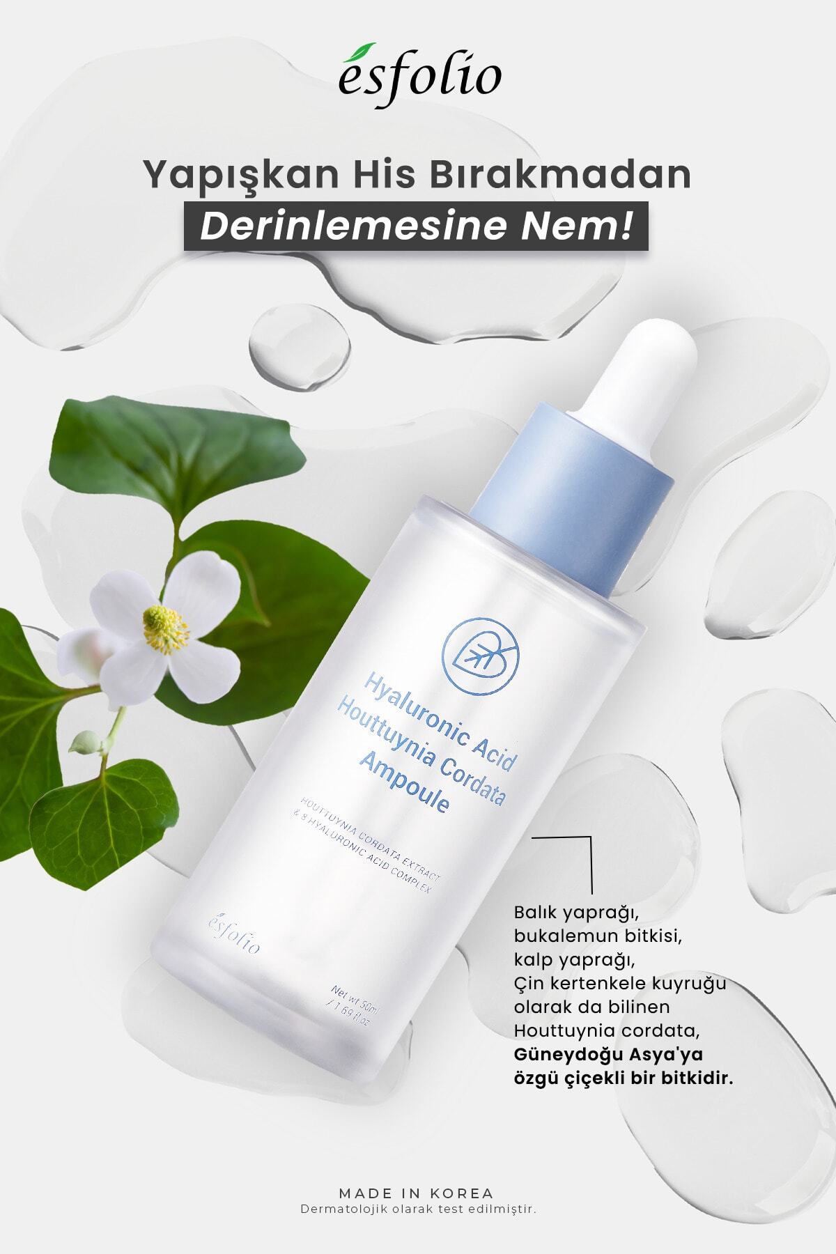8 Farklı Hyalüronik Asit İçeren Serum esfolio Hyaluronic Acid Houttuynia Cordata Ampoule 50ml — 8809589393525 — تصویر 3 از 4