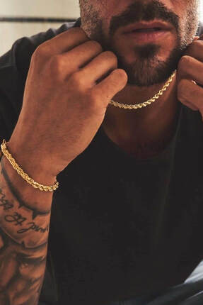 Bluem Paslanmaz Çelik Sarı Burgu Erkek Zincir Bileklik ve Kolye Seti - İthal ...