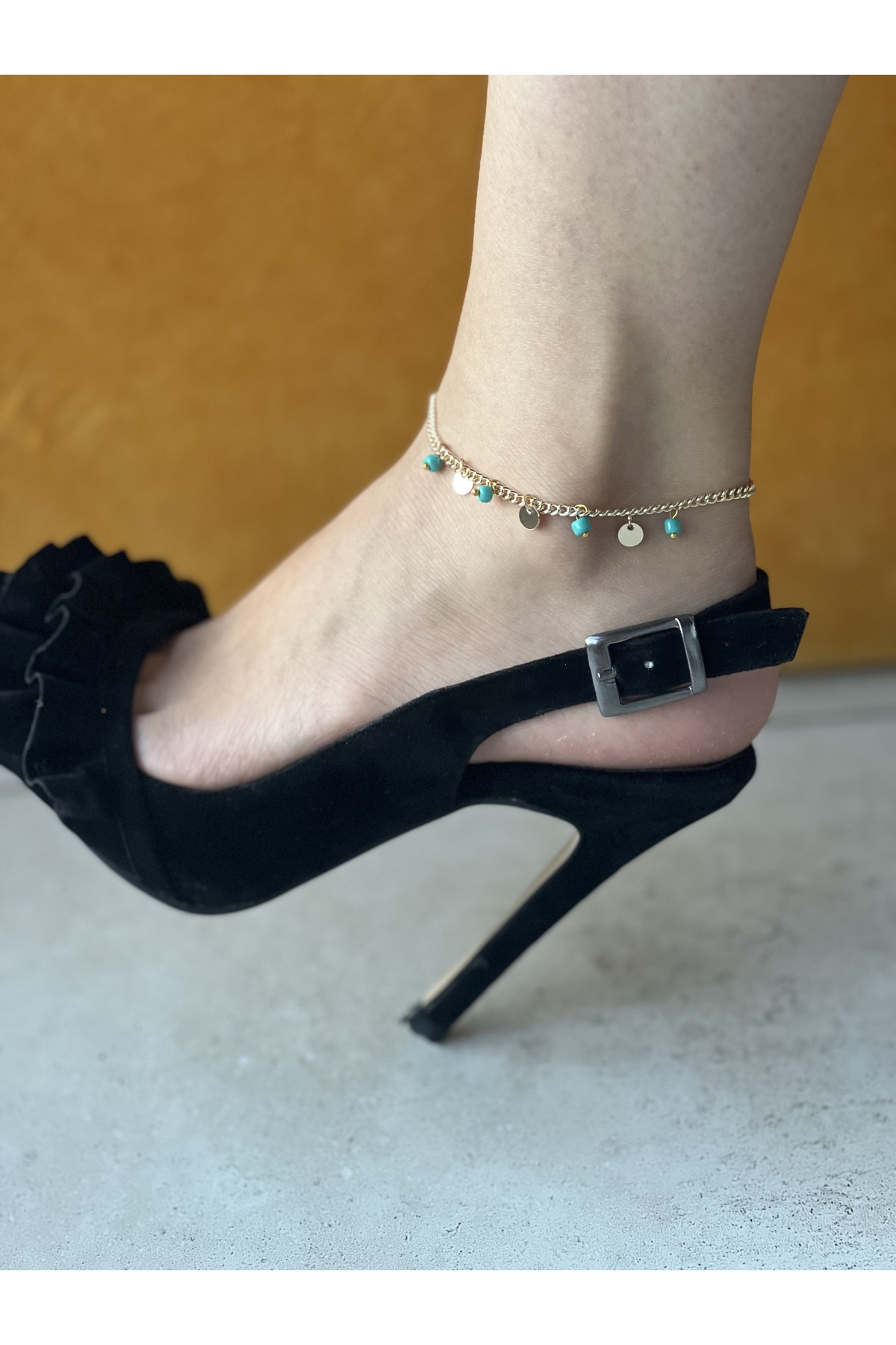 Melke Royal Gümüş Renk, Mavi Boncuklu Halhal