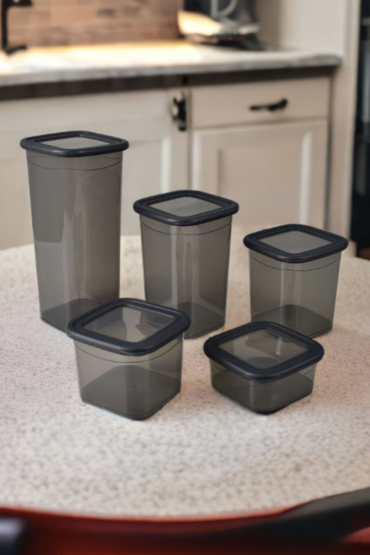 Melkan Home-Food Container 5-Piece Square Food Container Storage Container Dowry Set Square Smoked Lid Transparent Spice Bowl Set 3