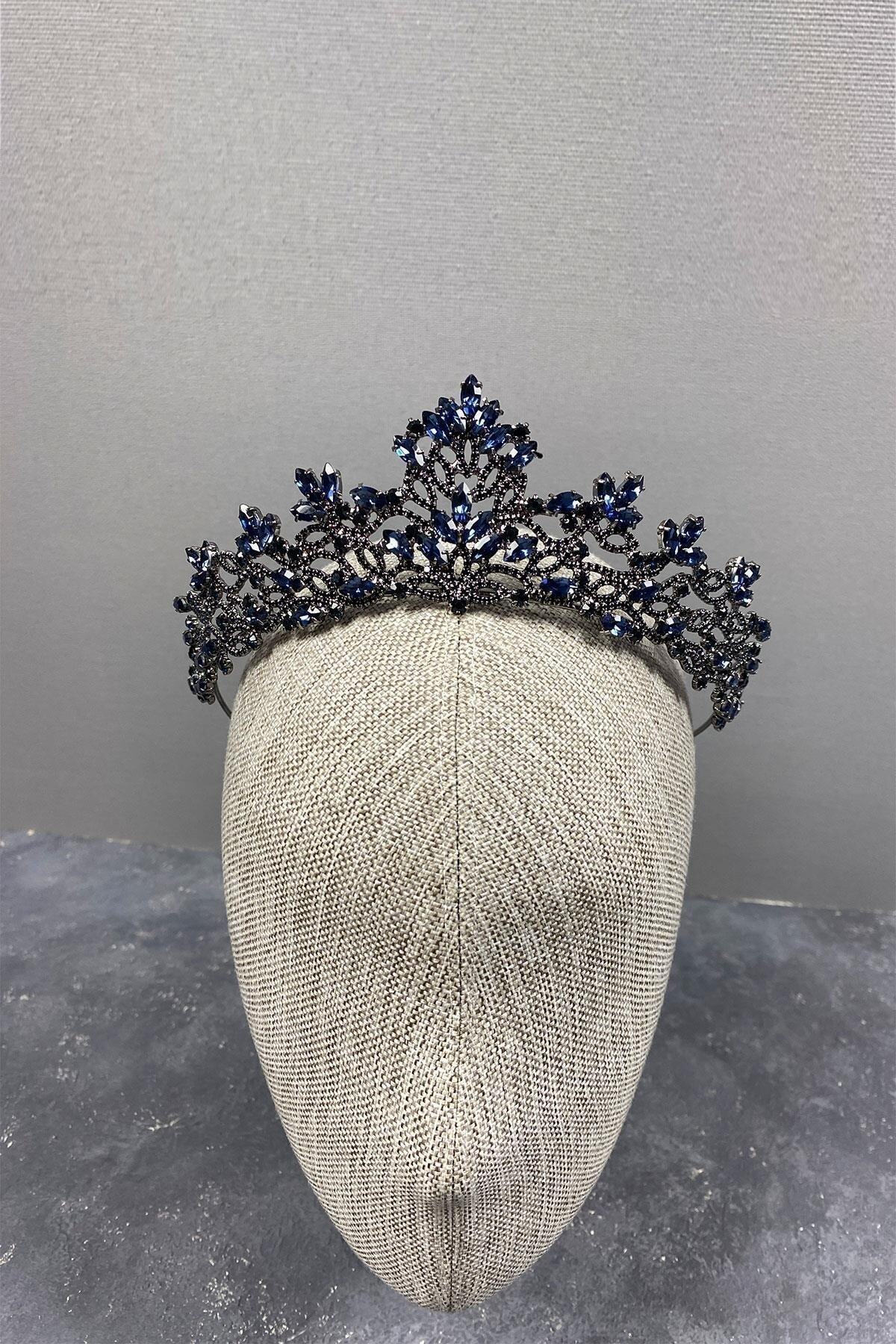 Navy Blue Melis Model Bridal Henna Crown for the Most Beautiful Brides – Crown, Crystal Gemstone, Stylish Model, Bridal Crown