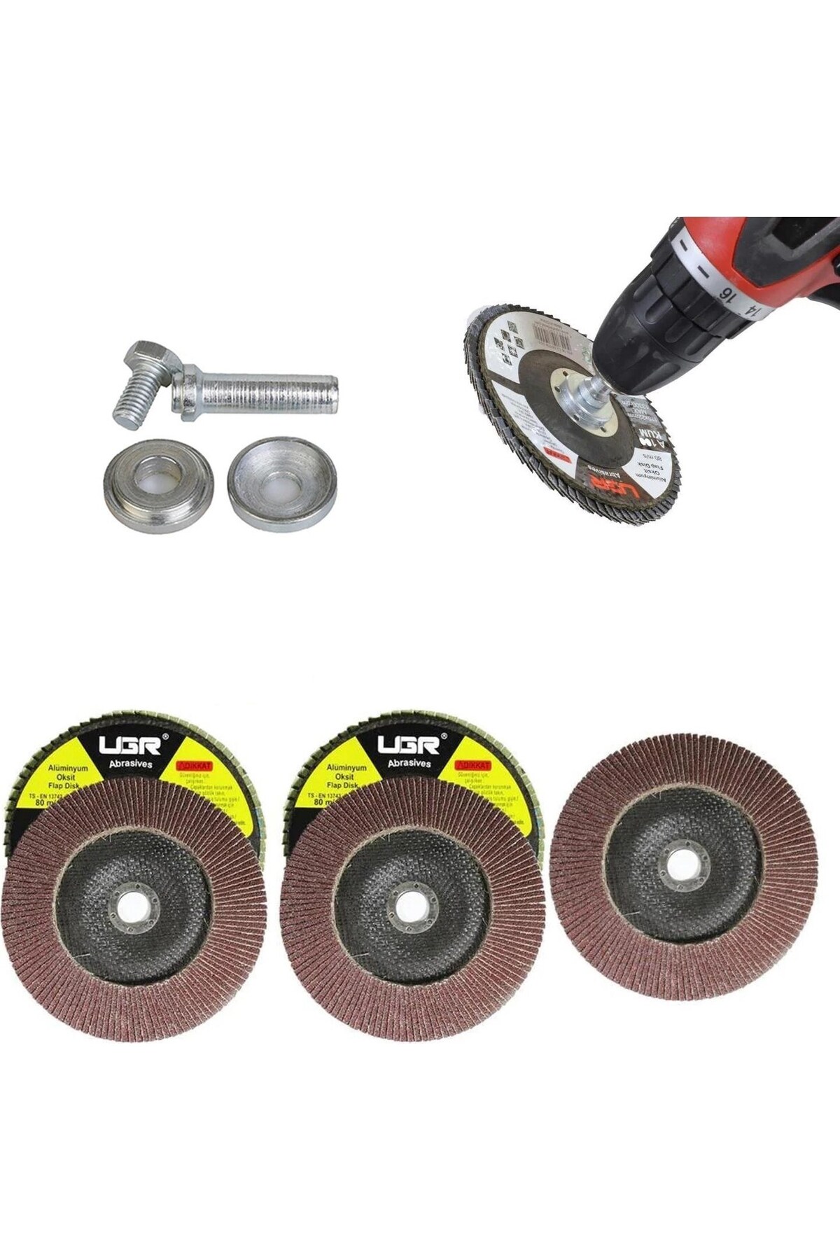 Hesaplı Hırdavat Metal Ahşap Flap Disk ZIMPARA115MM Set Matkap Aparatı 6 Parça