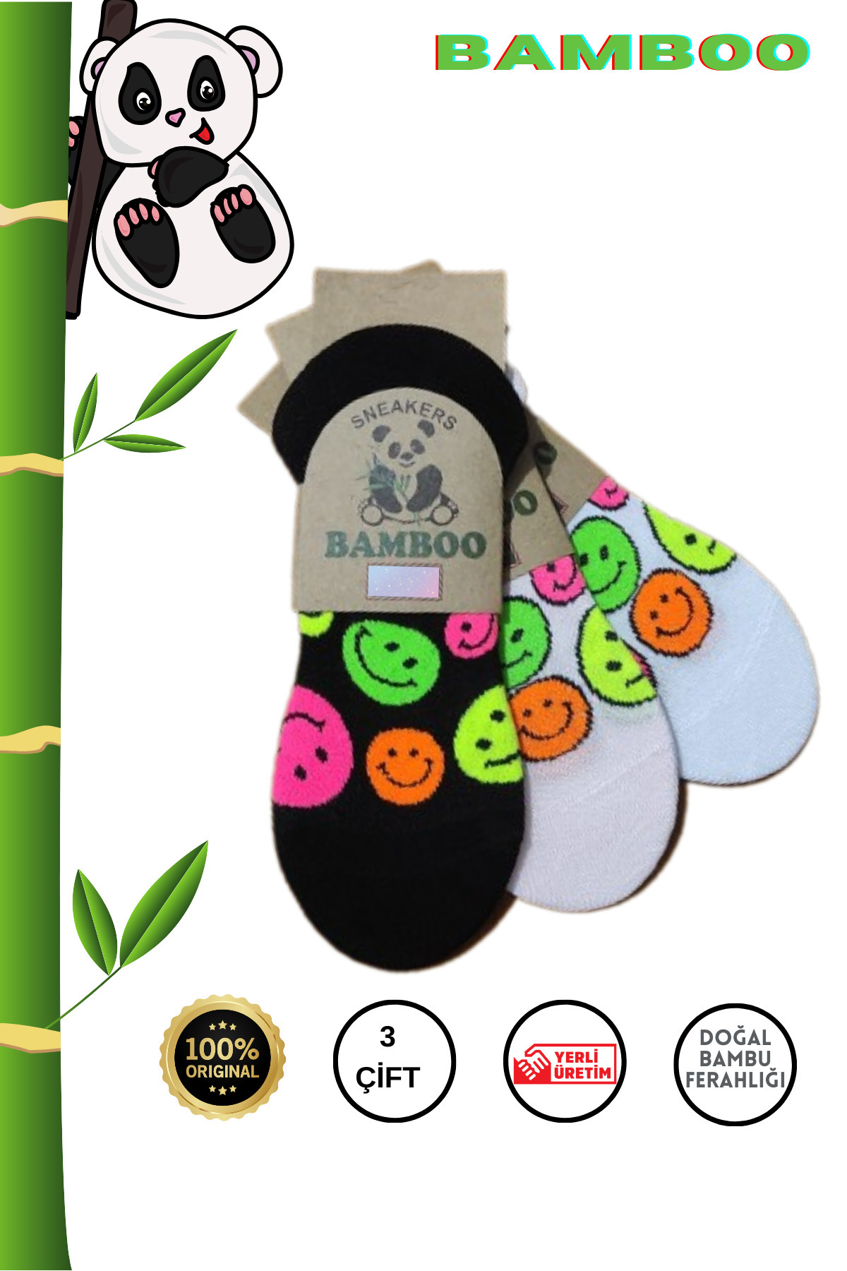 Bambu Kaliteli Görünmez Sneakers Dikişsiz Çocuk Çorap (3 Çift) Desenli Kısa Çorap — görsel 6