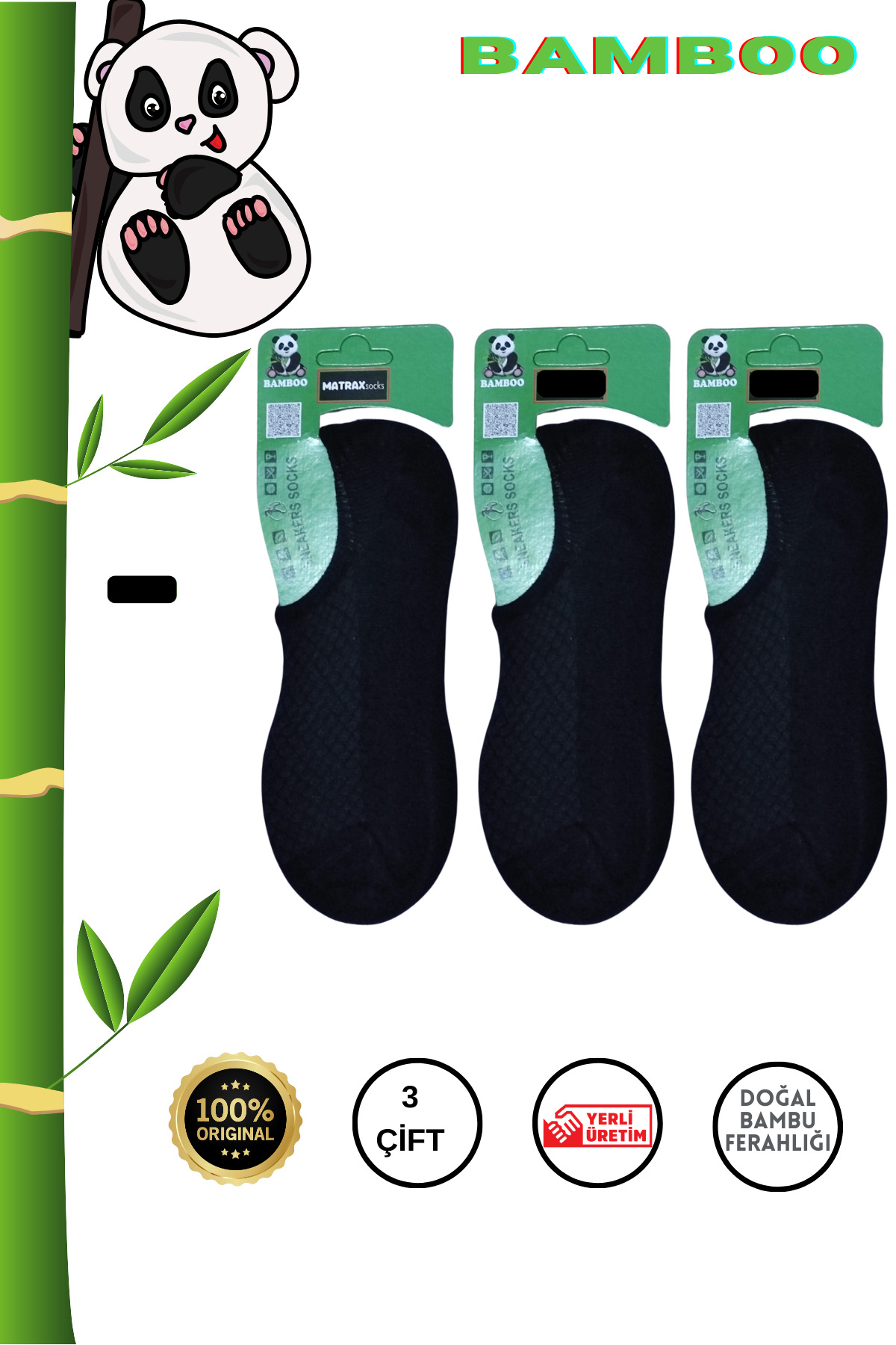 Bambu Görünmez Sneakers Dikişsiz Kadın Çorap (3 Çift) Düz Kısa Kaliteli Çorap — görsel 6
